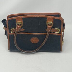 Dooney & Bourke vintage buckle satchel handbag black leather tan